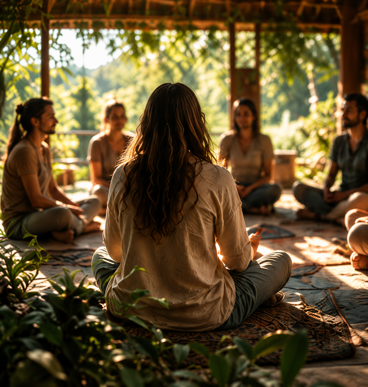 Personas reunidas en círculo en un espacio natural de acompañamiento