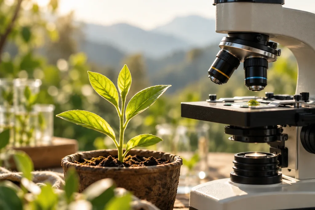 Microscopio junto a una planta