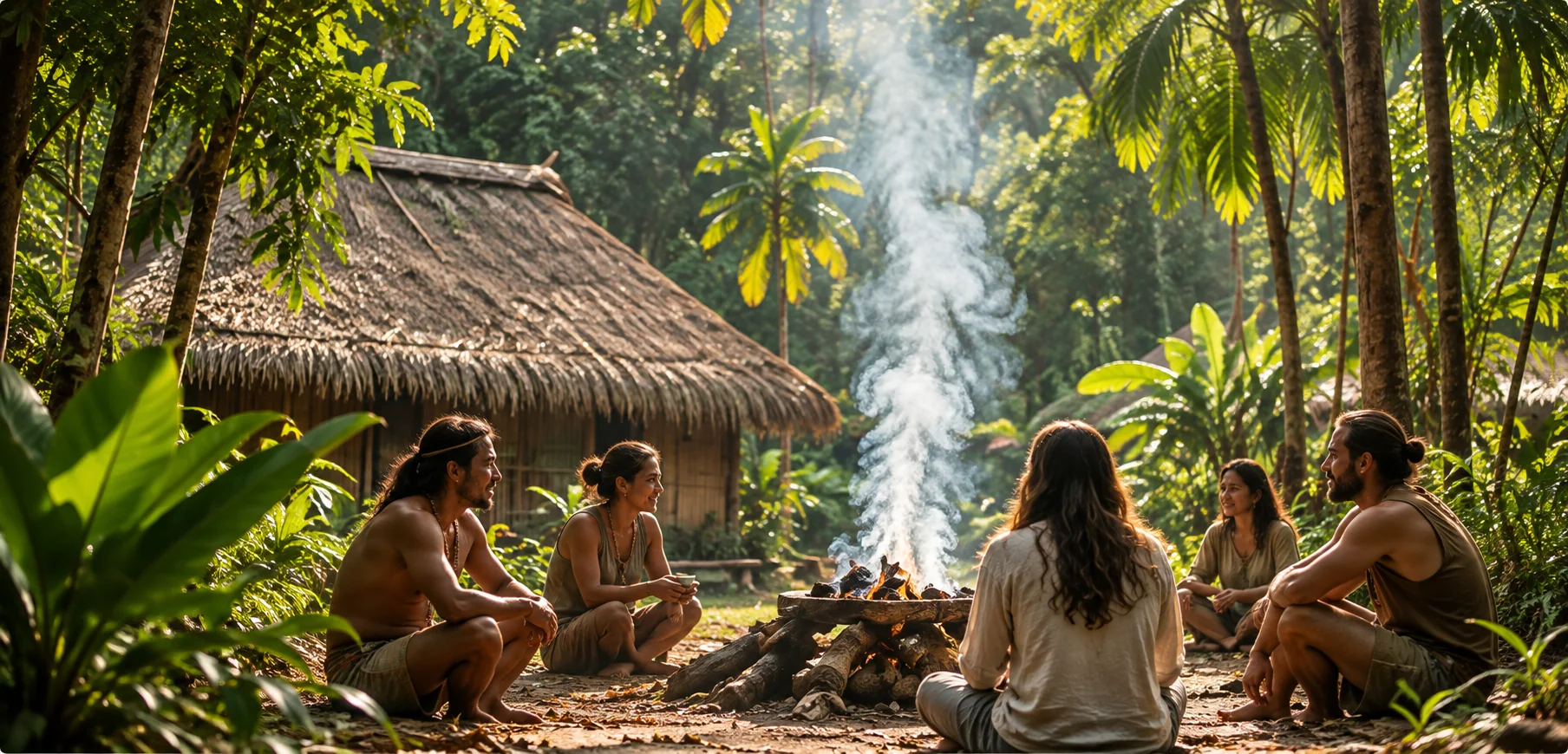 Encuentro ilustrativo de un grupo en una zona de selva