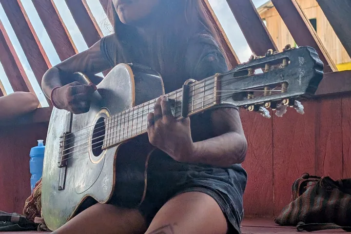 Música con guitarra durante el viaje