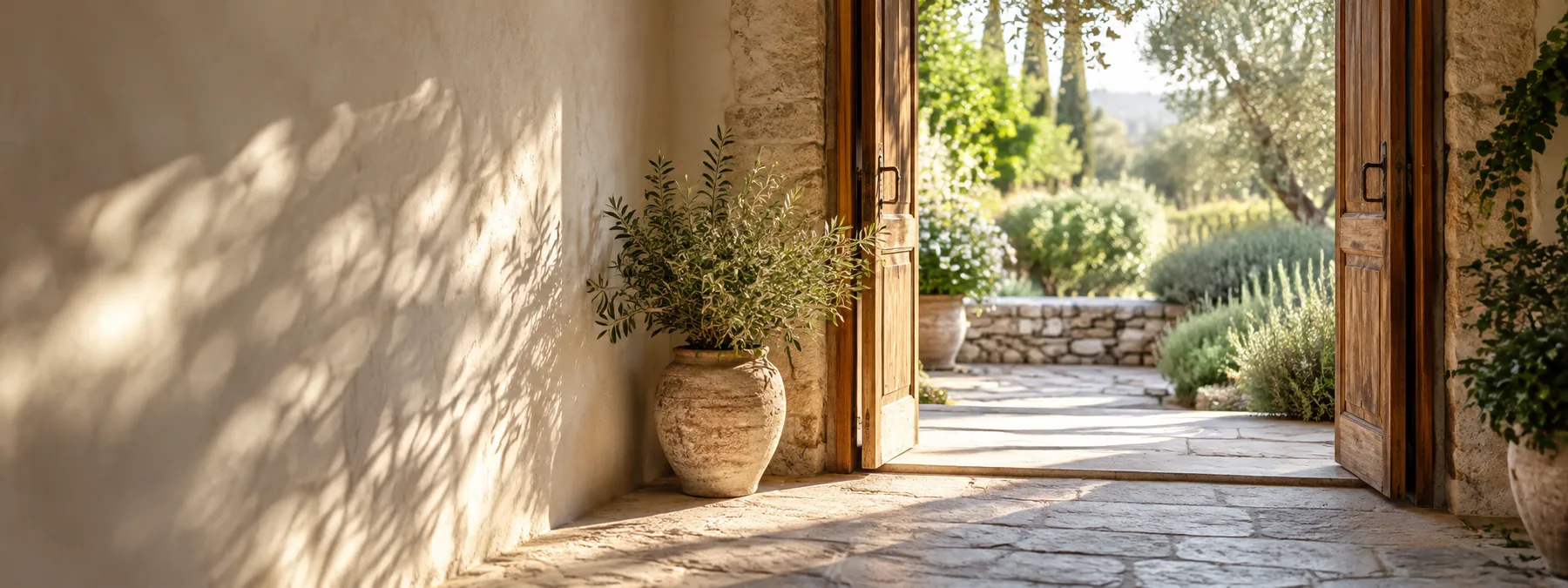Entrada abierta a un jardín tranquilo